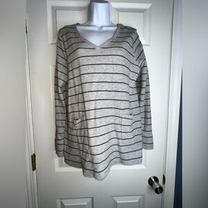 J. Jill Petites Large Gray Cotton Knit Striped Long Sleeve T-Shirt Tunic Top LP